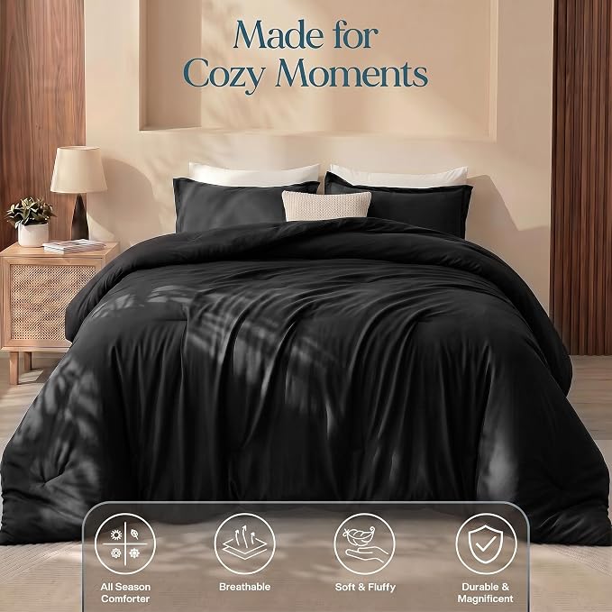 Utopia Bedding 3 Pc Queen Comforter Set, All Season Bedding, Black | Bedding Set Includes Comforter (88x88) Inches, 2 Shams (20x26) Inches. Soft Microfiber Down Alternative, Machine Washable.