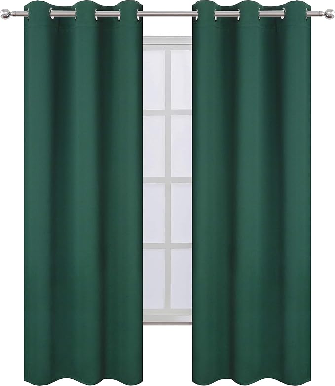 Green Blackout Curtains 34 x 84 Inch Length/Set of 2 Curtain Panels/Thermal Insulated Room Darkening Blackout Curtains for Bedroom
