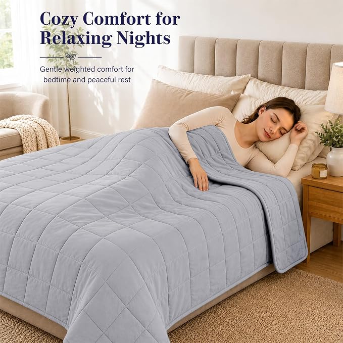 L'AGRATY Weighted Blanket for Adults 25lbs （Queen Size, 60"x80"） Cooling Heavy Blanket Microfiber Breathable Big Weighted Throw Blanket for Summer Fall Winter, Light Grey