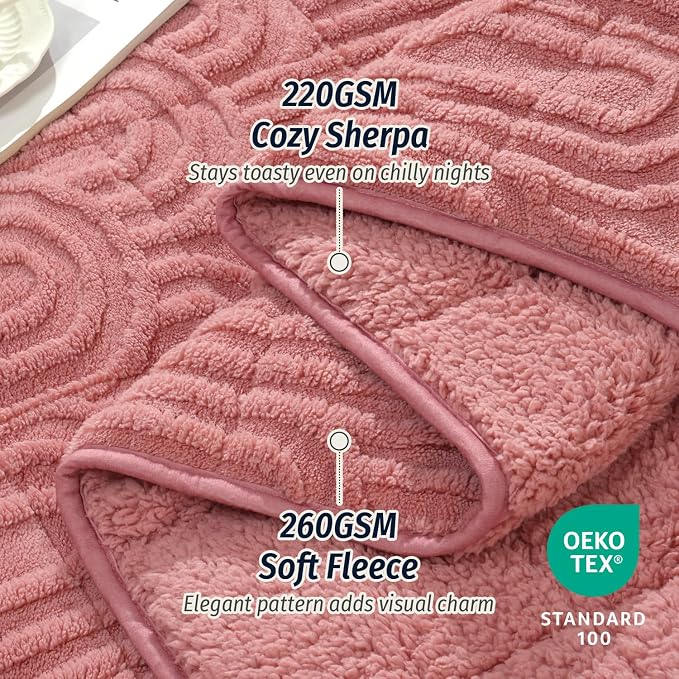 Fleece Weighted Blanket 15 lbs, Queen Size 60" x 80" Apricot Pink | Sherpa Heavy Blankets, Adults Jacquard Knitted Throw for Better Sleep and Relaxing, Comfort Fluffy Cozy Warm Chunky Soft