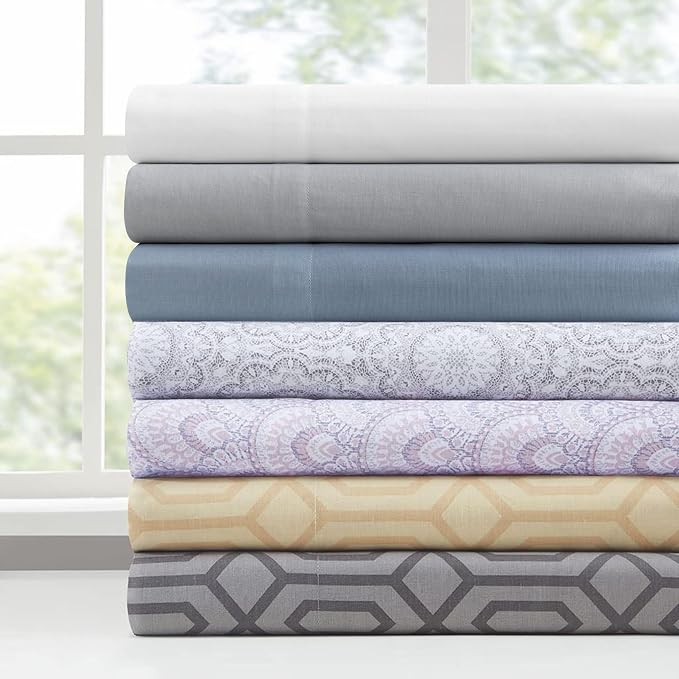 Comfort Spaces 100% Cotton Percale Sheets Twin Size 3 Pcs, Tabitha Purple | Crisp, Cool & Breathable Bed Sheets, 12" Deep Pocket Fits Up to 14" Mattress, Lightweight, All Season Cozy, with Pillow Case