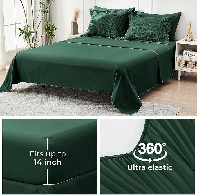 HYMOKEGE Emerald Green Oversized Queen Comforter Set Seersucker 7 Pieces, All Season Luxury Bed in a Bag for Bedroom, Bedding Set with Comforter, Sheets, Pillowcases & Shams