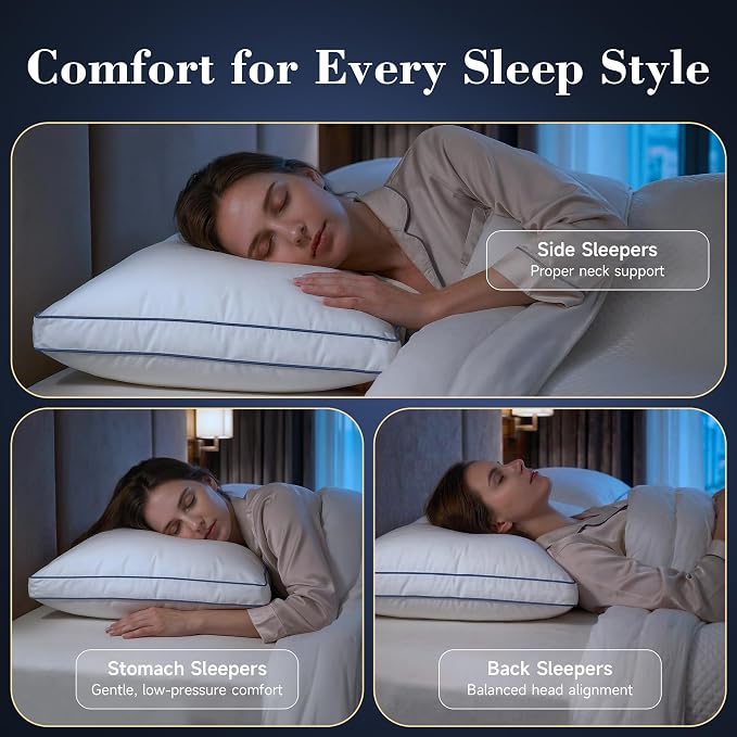 Down Pillows Queen Size Set of 2, Hotel Bed Pillow for Sleeping | Luxury Collection Gusseted Pillow Soft and Fluffy Support, Cotton Cover, Breathable, for Side, Back and Stomach Sleepers