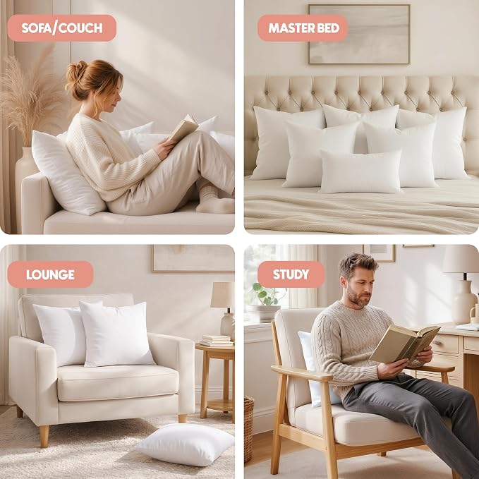 Utopia Bedding 22x22 Pillow Inserts, White Throw Pillows for Couch, 2 Pack | 100% Virgin Filling, Indoor Cushion Inserts for bed, sofa & couch, Extra Filled, Supportive & Fluffy Decorative Pillows