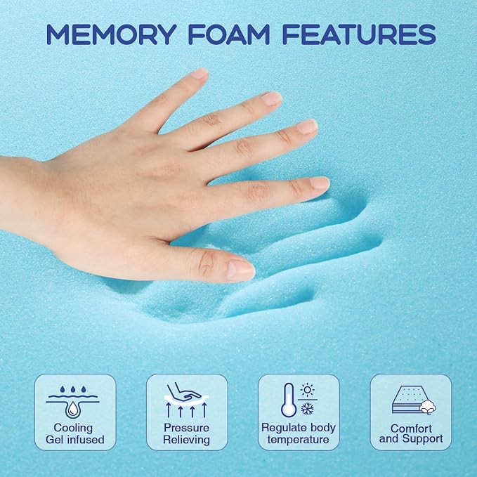 VALUXE Full Mattress Topper 4 Inch Cooling Gel Memory Foam | CertiPUR-US Certified Topper & Pad for Back Pain Relief, Soft Breathable Bedding with Pressure Relief (Blue)