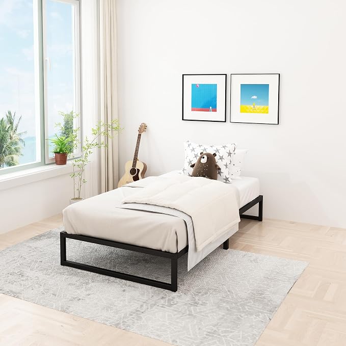 Lutown-Teen 12 Inch Twin Size Bed Frames with Heavy Duty Steel Slat Support | Twin Platform Bed Frame No Box Spring Needed, Noise Free, Easy Assembly, Black