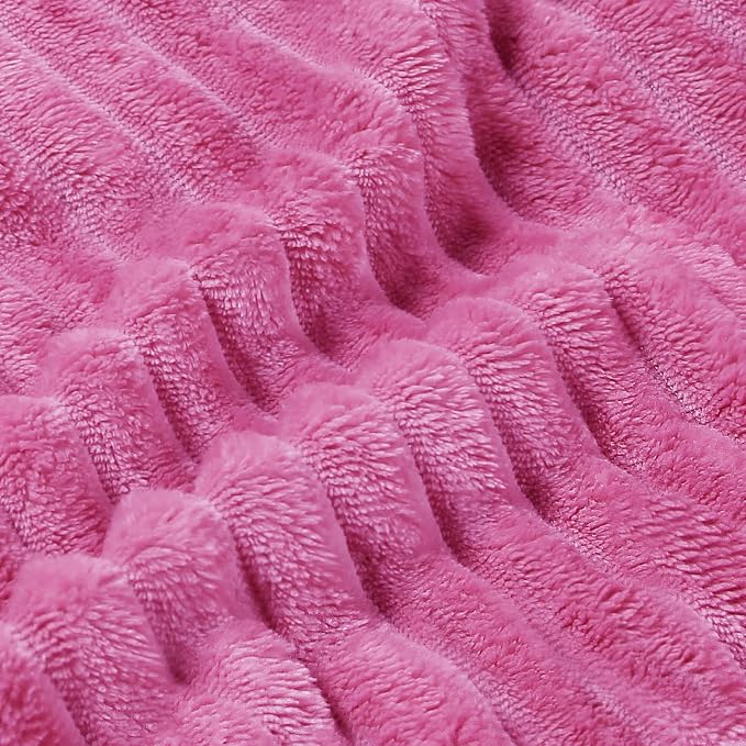 BEDELITE Ribbed Jacquard Hot Pink Fleece Twin Blanket for Couch, 60x80 Inch | Soft Warm Fluffy Blanket for Bed Sofa College Dorm Room Decor, Luxury Cozy Plush Birthday Gifts for Women Girls, Lightweight