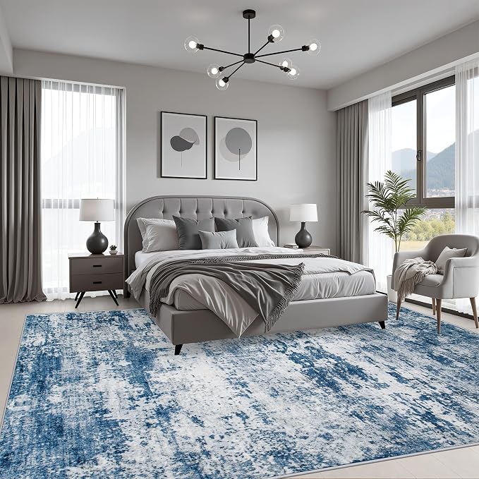 5x8 Area Rug Living Room: Modern Washable Indoor Soft Carpet Blue | For Bedroom Dining Room Farmhouse Nursery Hallway Office,Modern Abstract,Machine washable,Non-Slip,Stain Resistant,Indoor