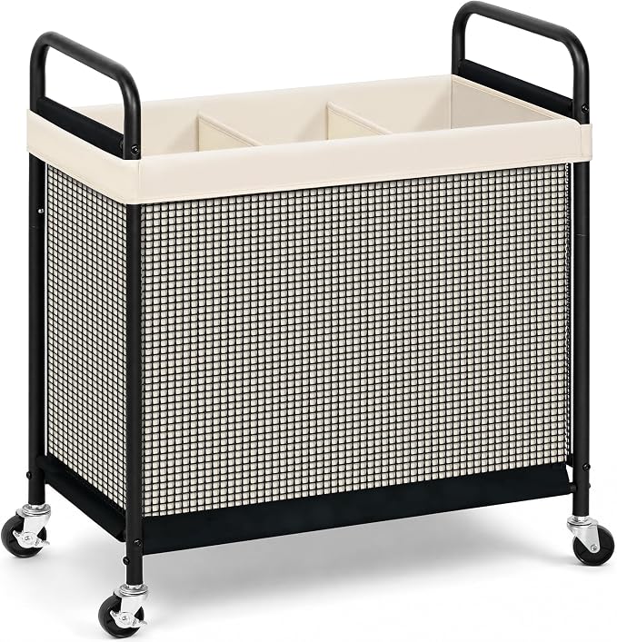 STORAGE MANIAC Rolling Laundry Hamper with Wheels 3-Section Laundry Sorter Rolling Laundrys Basket on Wheels with Removable Bag Clothes Hamper Laundrys Organizer Cart Bathroom Bedroom 120L Beige