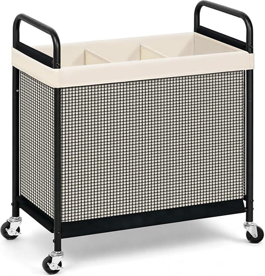 STORAGE MANIAC Rolling Laundry Hamper with Wheels 3-Section Laundry Sorter Rolling Laundrys Basket on Wheels with Removable Bag Clothes Hamper Laundrys Organizer Cart Bathroom Bedroom 120L Beige