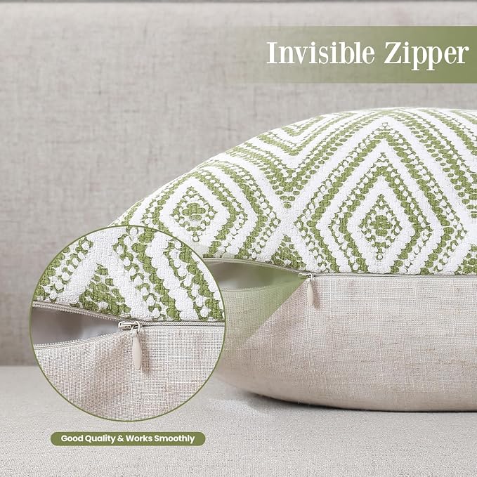 HPUK Throw Pillow Covers 20x20, 4 Pack, Green Textured Couch Pillow Covers | Polyester fabric, patterned and solid designs, hidden zippers, machine washable, for sofas and beds, inserts not included