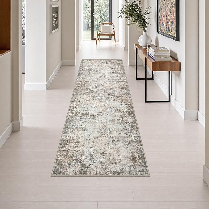 2.6x8 Washable Runner Rug：Modern Abstract Kitchen Soft Carpet Brown | For Hallway, Bedroom, Kitchen, Laundry, Bathroom,Door Mat,Modern Abstract,Machine washable,Non-Slip,Stain Resistant,Indoor
