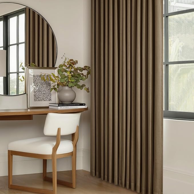 Dutch Cocoa 100% Blackout Pinch Pleated Linen 63 Inch Curtains with Liner | Memory Trained, Thermal Insulated, Heat Blocking, Black Out Curtains for Small Window Dining Room Bedroom 2 Panels W40xL63