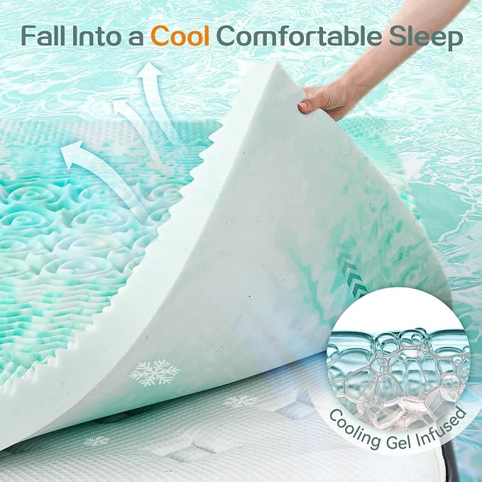 SINWEEK Mattress Topper 5-Zone Memory Foam Mattress Topper Pressure Relieve Soft Mattress Pad, CertiPUR-US Certified, 2 Inch Twin Size, Green