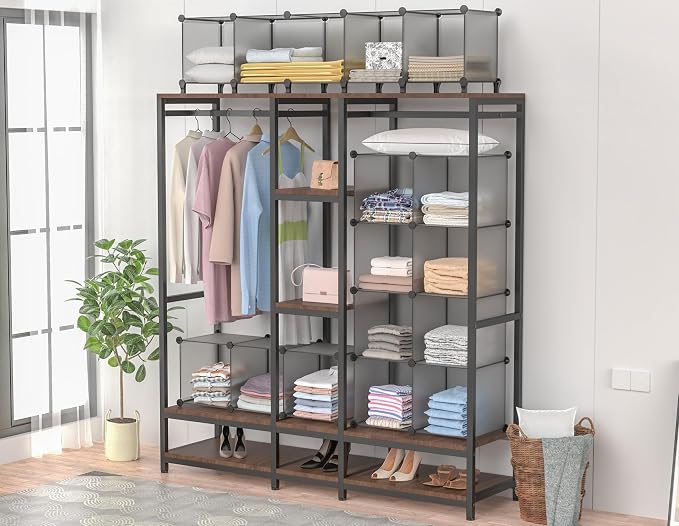 HOMIDEC Closet Organizers and Storage, 16 Cube Storage Organizer | Portable Closet Organizer Cubes Shelves for Clothes, Bedroom, Wardrobe, Kids Room, Bathroom, Grey