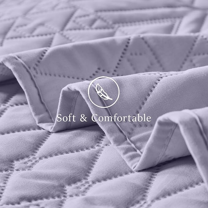 akkialla Twin Size Quilt Bedding Set,Lavender Lightweight Microfiber Soft Bedspreads,Modern Style Geoetric Pattern Coverlet Set for All Seasons,2 Piece(1 Quilt,1Pillow Sham)