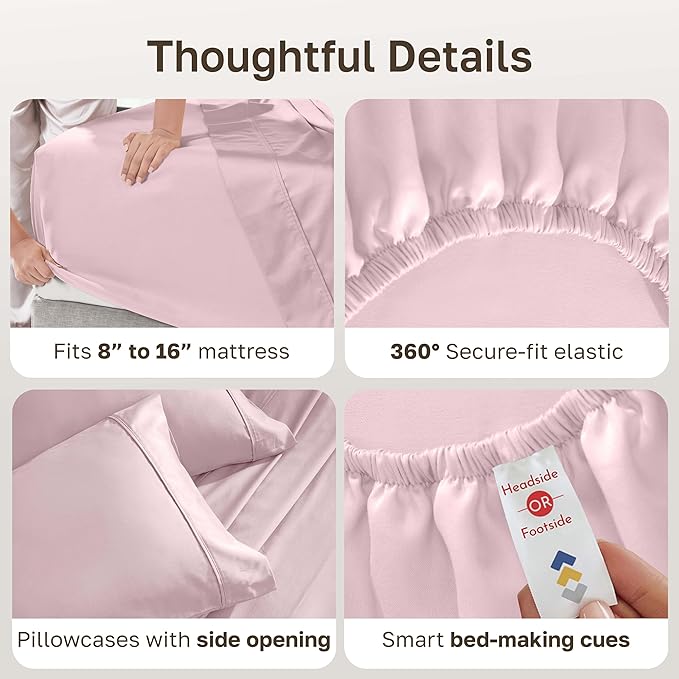 California Design Den Soft 100% Cotton Sateen Full Size Sheet Sets, Pink | 400 Thread Count Backed by Good Housekeeping Seal, 16" Deep Pocket, All-Around Elastic, Durable, Easy Care