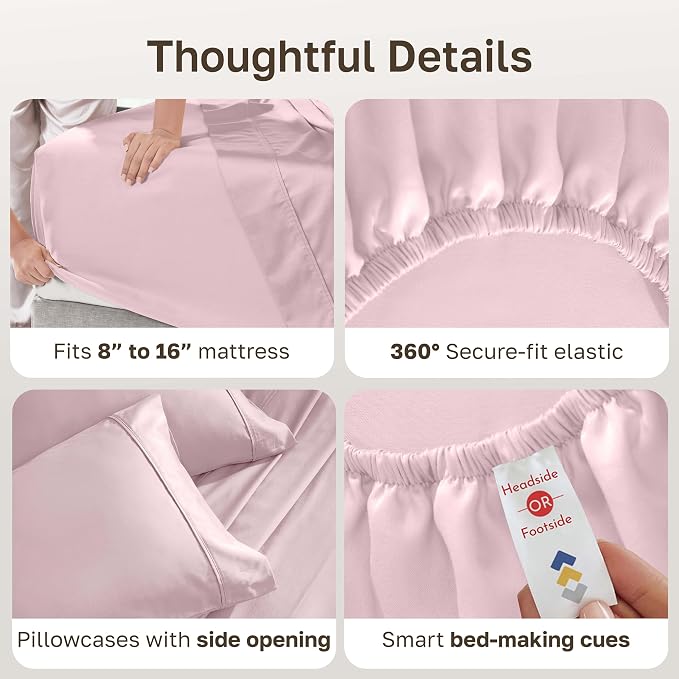 California Design Den Soft 100% Cotton Sateen Queen Sheet Set, 4 Pcs, Pink | 400 Thread Count Backed by Good Housekeeping Seal, 16" Deep Pocket, All-Around Elastic, Durable, Easy Care