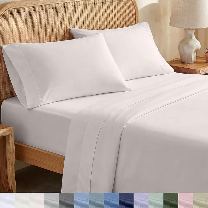 California Design Den 100% Organic Cotton Queen Size Sheets Set, 4 Pcs | GOTS Certified, Lightweight Crisp & Airy Percale For Hot Sleepers, 15" Deep Pocket, All-around Elastic - Stone (True Beige)