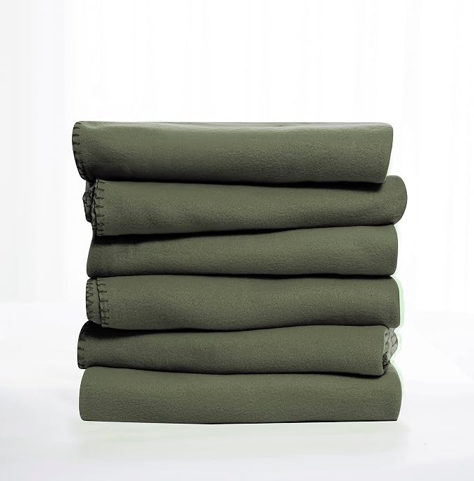 Fleece Throw Blanket Set Bulk for Travel Kids Outdoor Wedding Pet (Olive Green, Pack of 6 50x60 Inches)