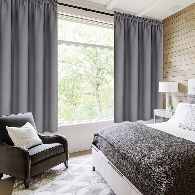 DWCN Blackout Curtains for Bedroom Living Room 38 x 45 Inch Long Grey | 2 Panels Set, Room Darkening, Thermal Insulated, Light Blocking, Rod Pocket Drapes, Noise Reducing Window Treatments