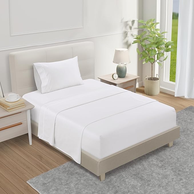 Twin XL Bed Sheets Set, Sateen Weave 15" Deep Pocket Sheets Twin XL - White | 800 Thread Count Cotton Sheet & Pillowcase Sets, Silky Soft & Comfy Hotel Luxury Bedding, Fade Resistant, All Season Comfort