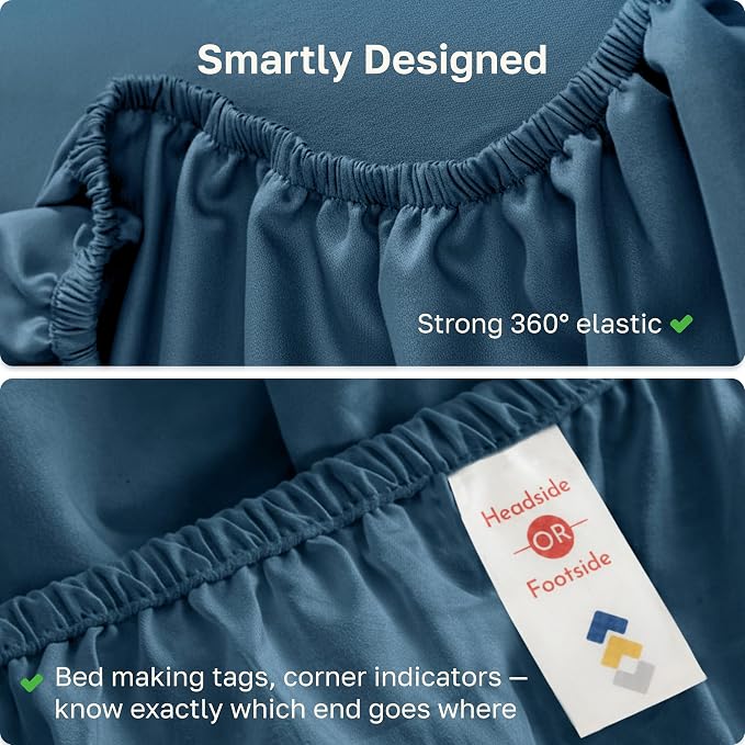 California Design Den Soft 100% Cotton Sateen King Fitted Sheet, Blue | 400 Thread Count Backed by Good Housekeeping Seal, 16" Deep Pocket, All-Around Elastic, No-Pop Fit, Durable, OEKO-TEX