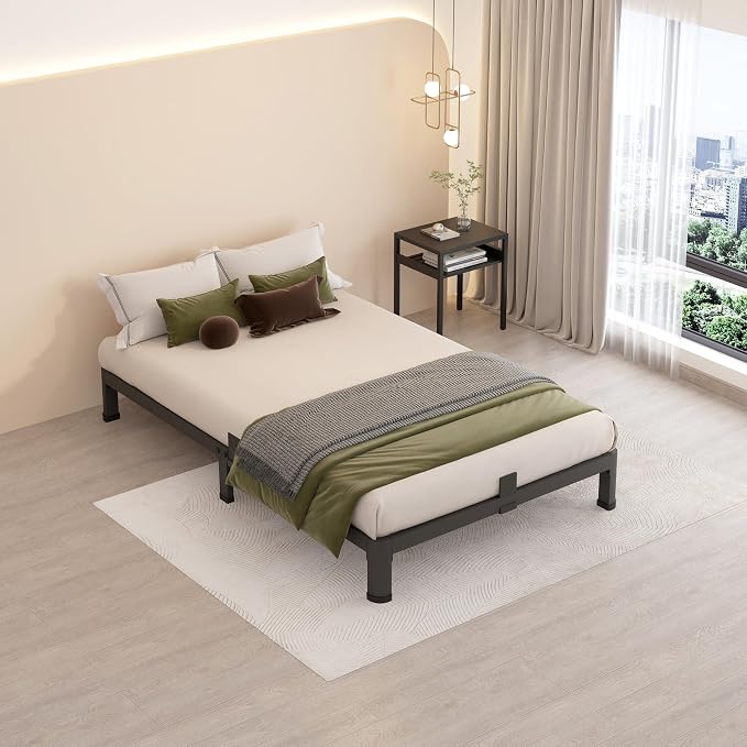 MAF 4 Inch Twin Metal Platform Bed Frame with Round Corner Legs | Mattress Slide Stopper, 3000 LBS Heavy Duty Steel Slats Support, Noise Free, No Box Spring Needed, Easy Assembly, Anti-Slip