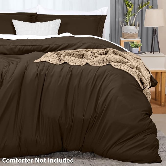 Duvet Cover Full, 3 Piece Cotton Like Polyester With Zipper Closure, Brown | Extra Soft and Breathable, Wrinkle & Fade Resistant, Includes Duvet Cover and 2 Pillow Shams, Comforter Not Included, OekoTex