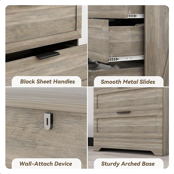 Farmhouse 4 Drawer Dresser for Bedroom, Tall Bedroom Dresser, Rustic Gray | Changing Table Dresser with Large Drawer, Wooden Storage Organizer Cabinet Chest of Drawer for Closet, Living Room, Hallway