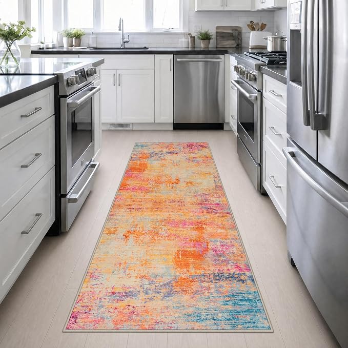 3x10 Washable Runner Rug：Modern Abstract Soft Carpet Galaxy Haze | For Hallway, Bedroom, Kitchen, Laundry, Bathroom,Door Mat,Modern Abstract,Machine washable,Non-Slip,Stain Resistant,Indoor