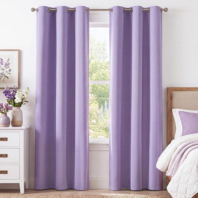 NICETOWN Lavender Purple 84 Inches Long 2 Panels Room Darkening Curtains for Girls Room, Bedroom, Nursery Thermal Insulated Blackout Drapes Solid Grommet Noise Reducing Window Curtains, W40