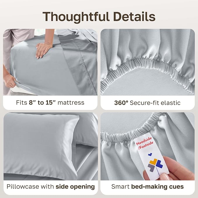 California Design Den 100% Cotton Sateen Twin Size Sheets, 3 Pcs Set | Soft 500 Thread Count Backed by Good Housekeeping Seal, All-Around Elastic, OEKO-TEX certified- Mineral Grey