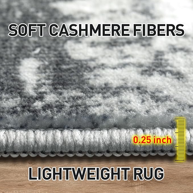 5x7 Area Rugs for Living Room: Washable Abstract Black Grey Gold Carpet | Non-slip TPE backing makes this washable soft low-pile rug safe & durable, Pet-friendly decor for dining room,nursery,office