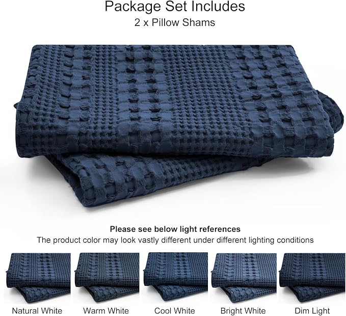 PHF 100% Cotton Waffle Pillow Shams King Size, 2 Pack 20" x 36" Soft Skin-Friendly Pillowcases, No Filling, Aesthetic Woven and Breathable Waffle Weave Pillow Case Covers for Bed, Blue Sapphire