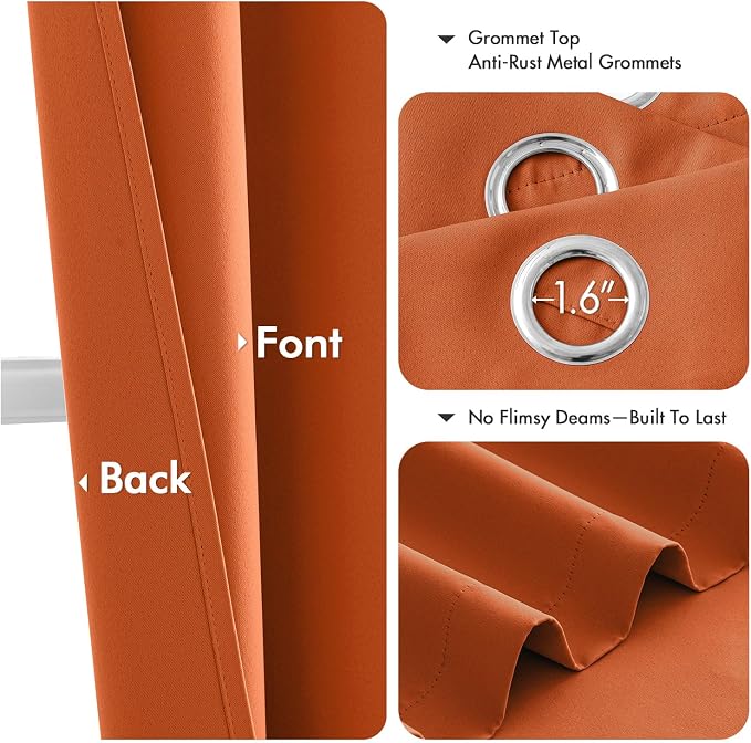 MIULEE Fall Blackout Curtains for Bedroom 2 Panels 40 x 45 Inch Long Orange | Thermal Insulated, Living Room Darkening Grommet Drapes, Noise Reducing, Light Blocking Window Treatments
