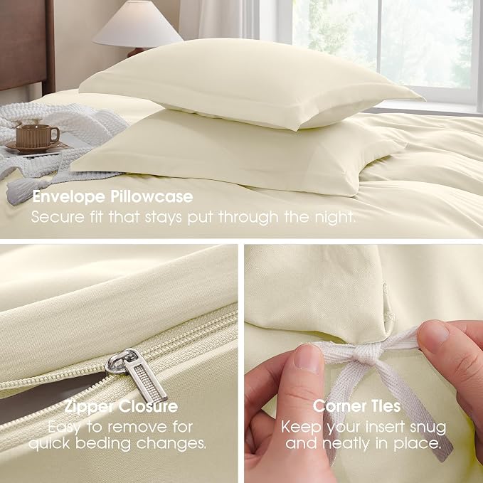FreshCulture Twin Duvet Cover - 2 Pieces Microfiber Duvet Cover Set with Zipper Closure - Lightweight & Easy Care - 1 Comforter Cover & 1 Pillow Sham - Comforter Not Included (Ivory)