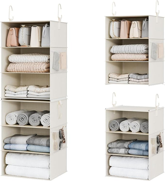 StorageWorks Hanging Closet Organizer, 6-Shelf with 2-in-1 Design, Ivory | Maximize Closet Space with Reinforced Shelves, Small Closet Storage Solution for Bedrooms, Dorms and RVs, Jumbo