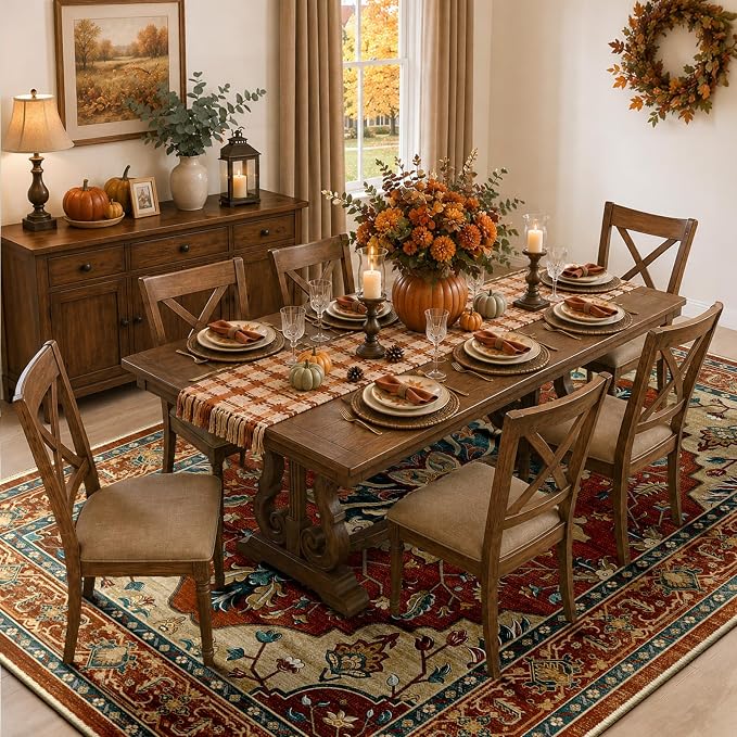 RELEANY Washable Area Rug, 8'x10', Red/Orange/Blue/Brown | Non-Slip, Water Repellent, Pet Friendly, Easy to Clean, Vintage Floral Boho Decor for Living Room Bedroom Dining Room