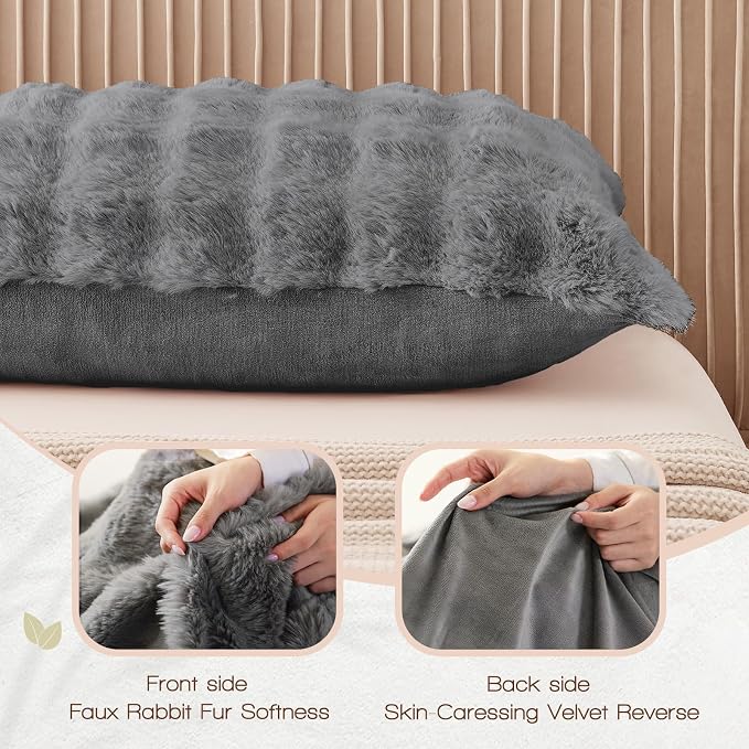 YZ HOME Faux Fur Fluffy Body Pillow for Adults, Soft Support | Firm Body Pillow, Adjustable Support for Side Sleeping, Pregnant Women, Washable cover,Gifts, 20x54 Inch (Grey)
