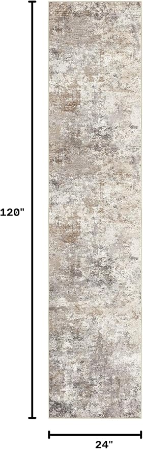UERMEI 2x10 Washable Runner Rug for Hallway, Non Slip Low Pile Kitchen Carpet, Neutral Modern Abstract Indoor Floor Mat for Entryway Laundry, Kid & Pet Safe High Traffic Area, Brown Grey