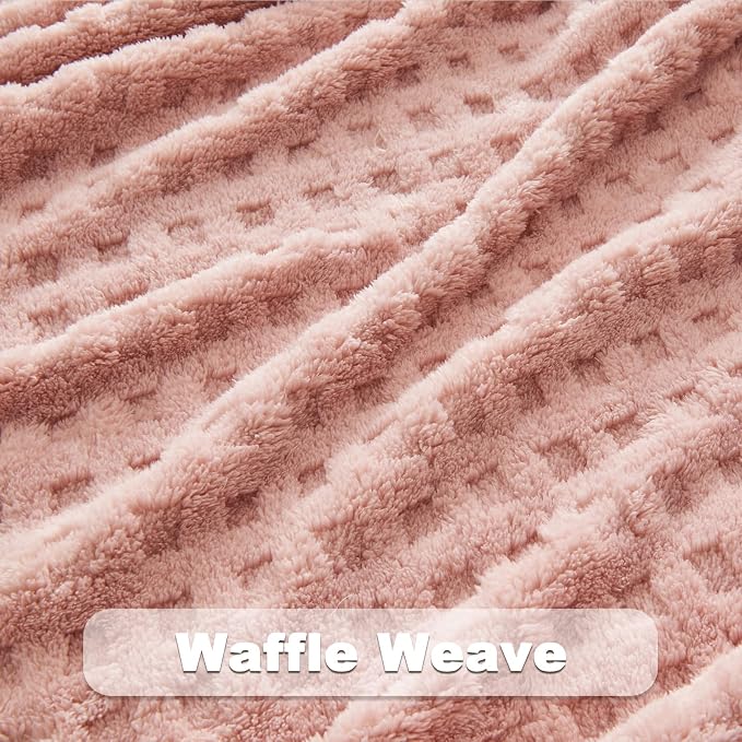 NEWCOSPLAY 3D Waffle Checkered Flannel Twin Blanket, Pink, 60"x80" | Super Soft Cute Lightweight Decorative Premium Silky Fleece Blanket for Couch Sofa Bed, Gift for Women Men, All Season Use