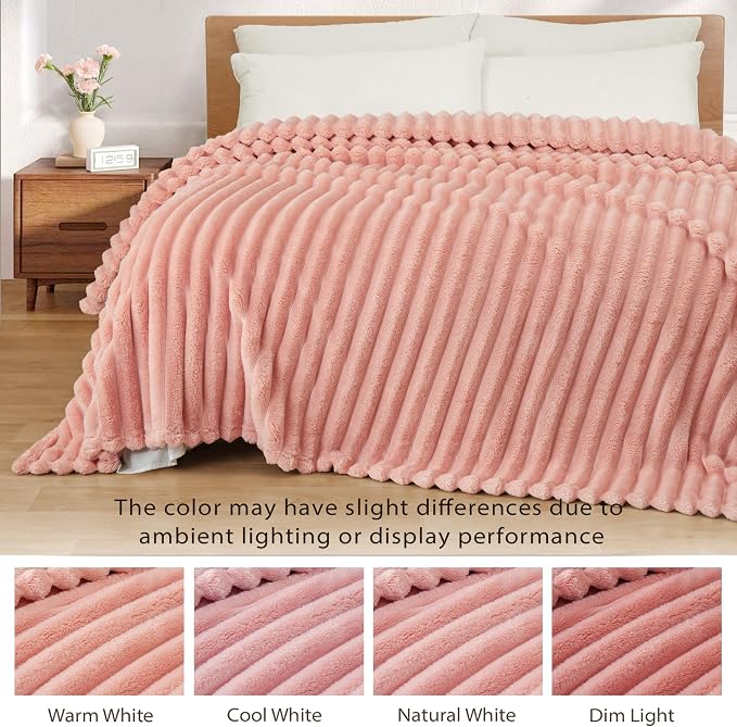 Exclusivo Mezcla Striped California King Size Fleece Blanket for Bed | Soft Breathable Cozy Bed Blankets, Lightweight Plush Fluffy Fuzzy Jacquard Decorative Blankets
