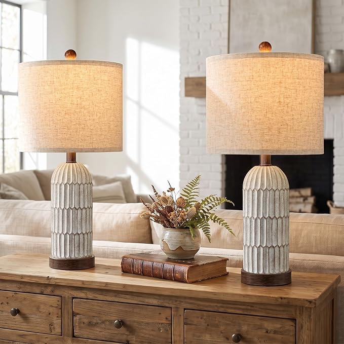 OYEARS 22" Bedside Table Lamps Set of 2, Farmhouse Lamp with USB,Dark Brown | Vintage Nightstand Lamp for Bedroom, Retro Design, Home decor for living Room, Nursery, Home Office, End Side table, Hallway