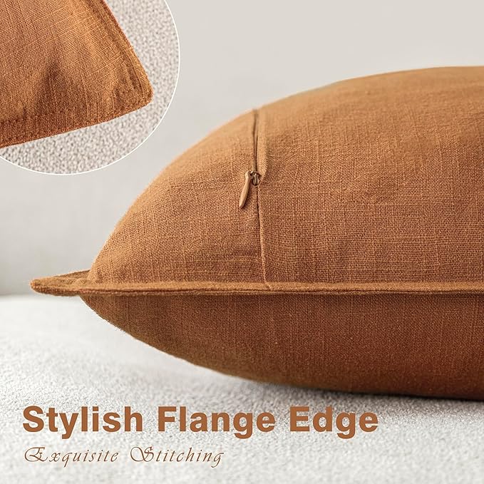 Foindtower Linen Solid Decorative Throw Pillow Covers 20x20 Autumn Orange | Pack of 2 Boho Farmhouse Pillowcase,Accent Neutral Cushion Covers,Morden Home Decor for Chair Couch Sofa Bedroom Living Room