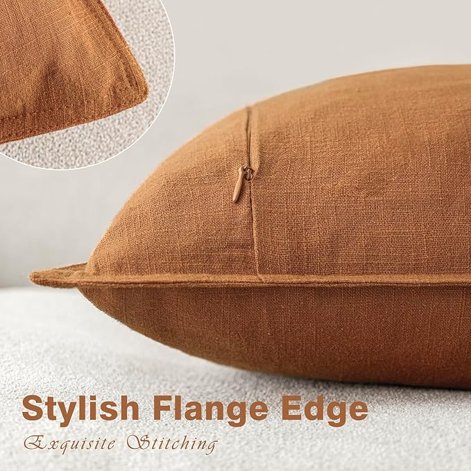 Foindtower Linen Solid Decorative Throw Pillow Covers 26x26 Autumn Orange | Boho Farmhouse Morden Pillowcase,Pack of 2 Soft Accent Cushion Covers,Rustic Home Decor for Chair Couch Bedroom Living Room