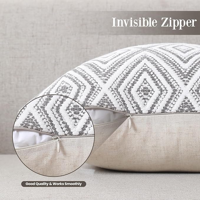 HPUK Throw Pillow Covers 20x20, Set of 4, Grey Textured Couch Pillow Covers | Polyester fabric, patterned and solid designs, hidden zippers, machine washable, for sofas and beds, inserts not included