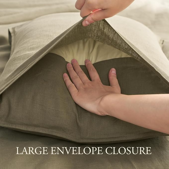 DAPU 100% French Linen Duvet Cover 3Pcs Set, 170GSM Linen Bedding, King | Soft Breathable All-Season for Hot sleepers, Corner Ties & Zipper Closure, French Linen Flax from Normandy, Forest Green