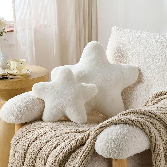 Set of 2 Room Decor Home Decor Throw Pillows Star Pillow Couch Pillows Decorative Pillows Bed Pillows Cute Pillows,White 19"
