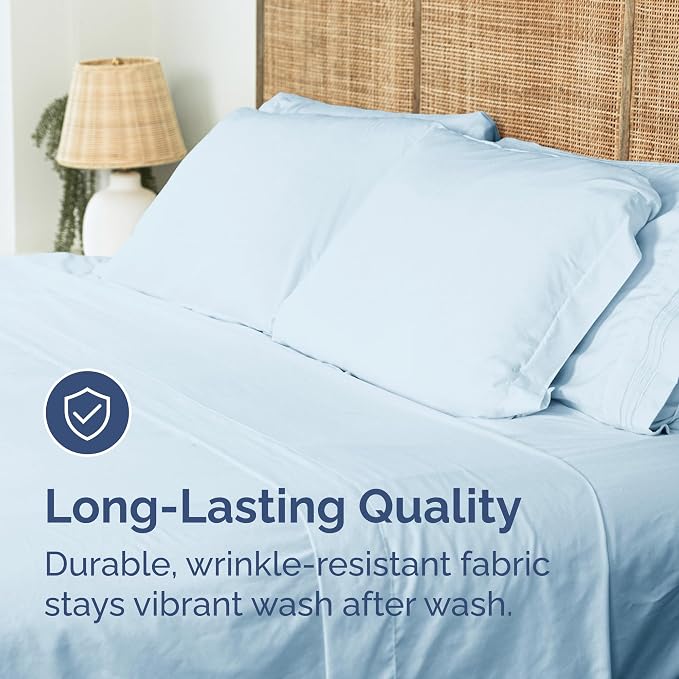 King Flat Sheet - Single Top Flat Sheet Only - Soft & Cooling - Sky Blue | Hotel Luxury Top Flat Sheet Only, Ultra-Soft, Breathable & Cooling, Fade & Wrinkle Free, Easy-Care, Stain & Shrink Resistant